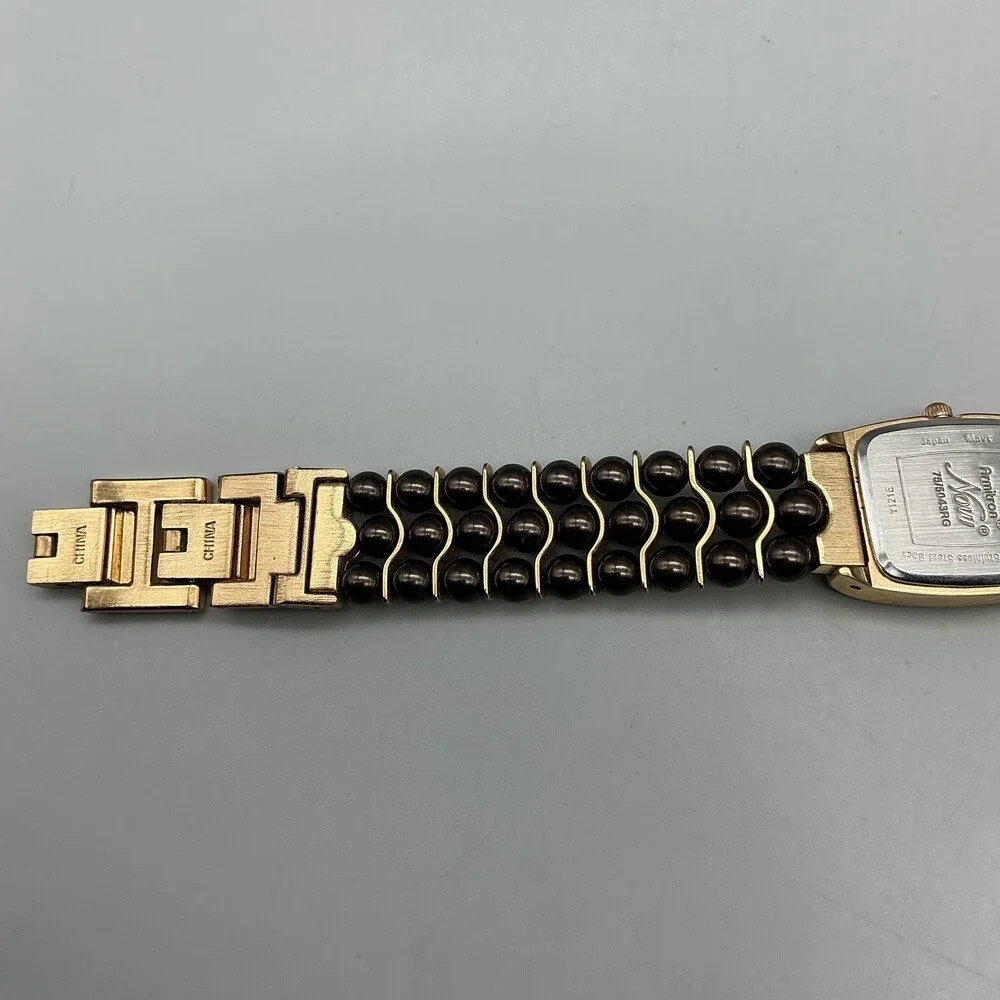 Armitron Now Women Watch 20mm Abalone Brown Gold Tone Bracelet New Battery 7.75